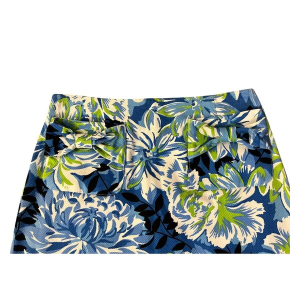 Grace Elements Skirt 2P Petite Blue Green Floral Cotton Blend Bow Pockets Used - Picture 12 of 13